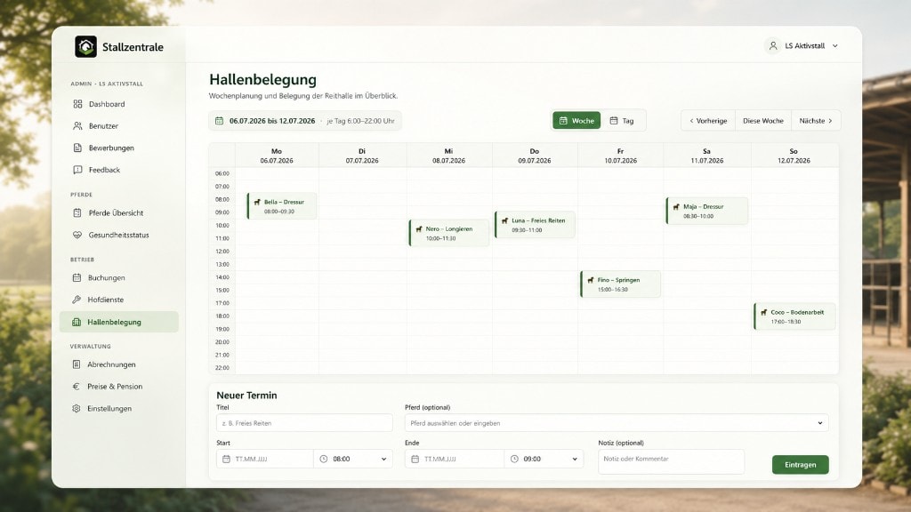 Hallenbelegung der Reithalle als Wochenübersicht in StallZentrale